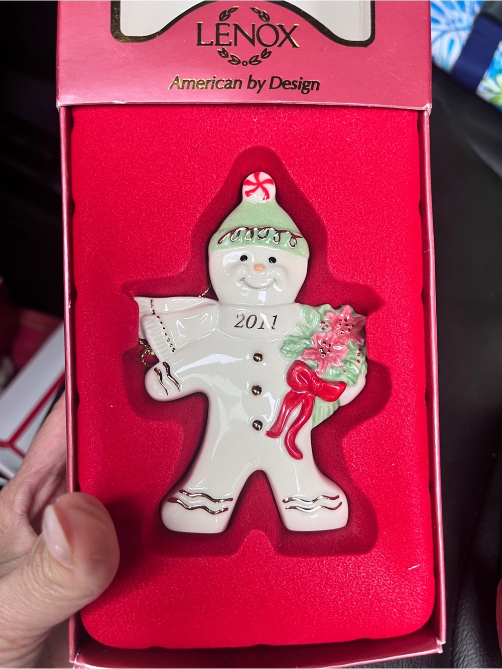 Lenox White Gingerbread Snowman Ornament with Red & Green Accents